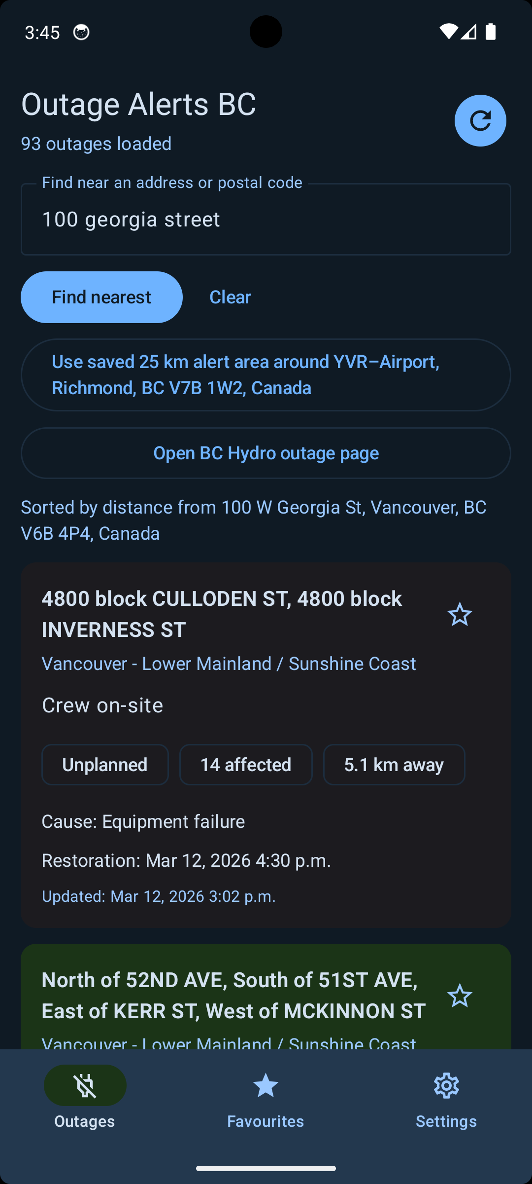 Search results sorted near an address or postal code